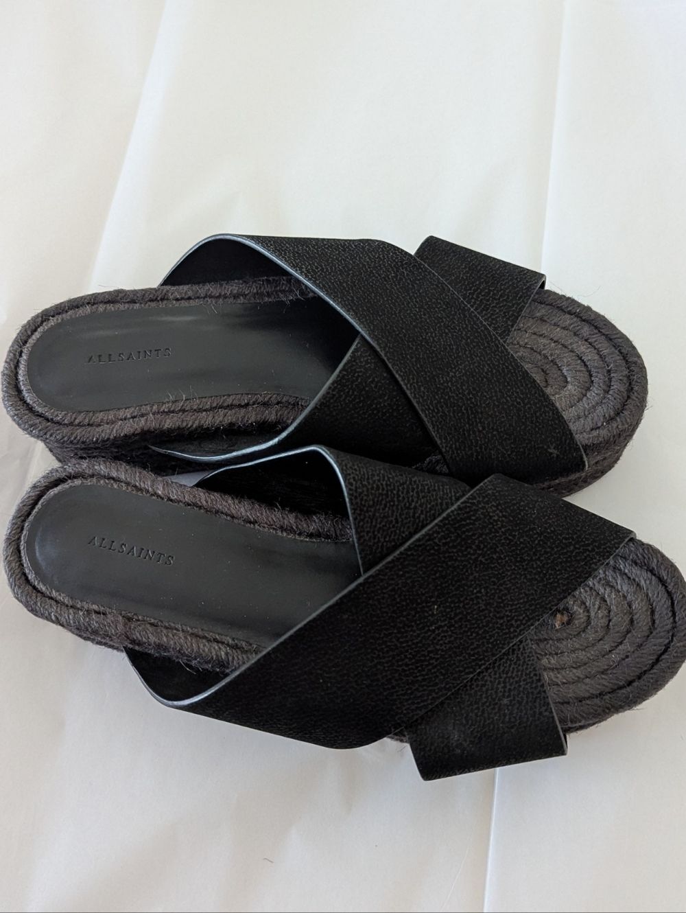 AllSaints Harlem Black Leather Platform Espadrille Sandals - Picture 4 of 13